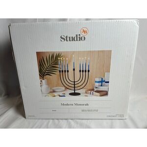 Studio3B Modern Menorah Black Matte Metal Hanukkah Candelabra Minimalist 13.25in